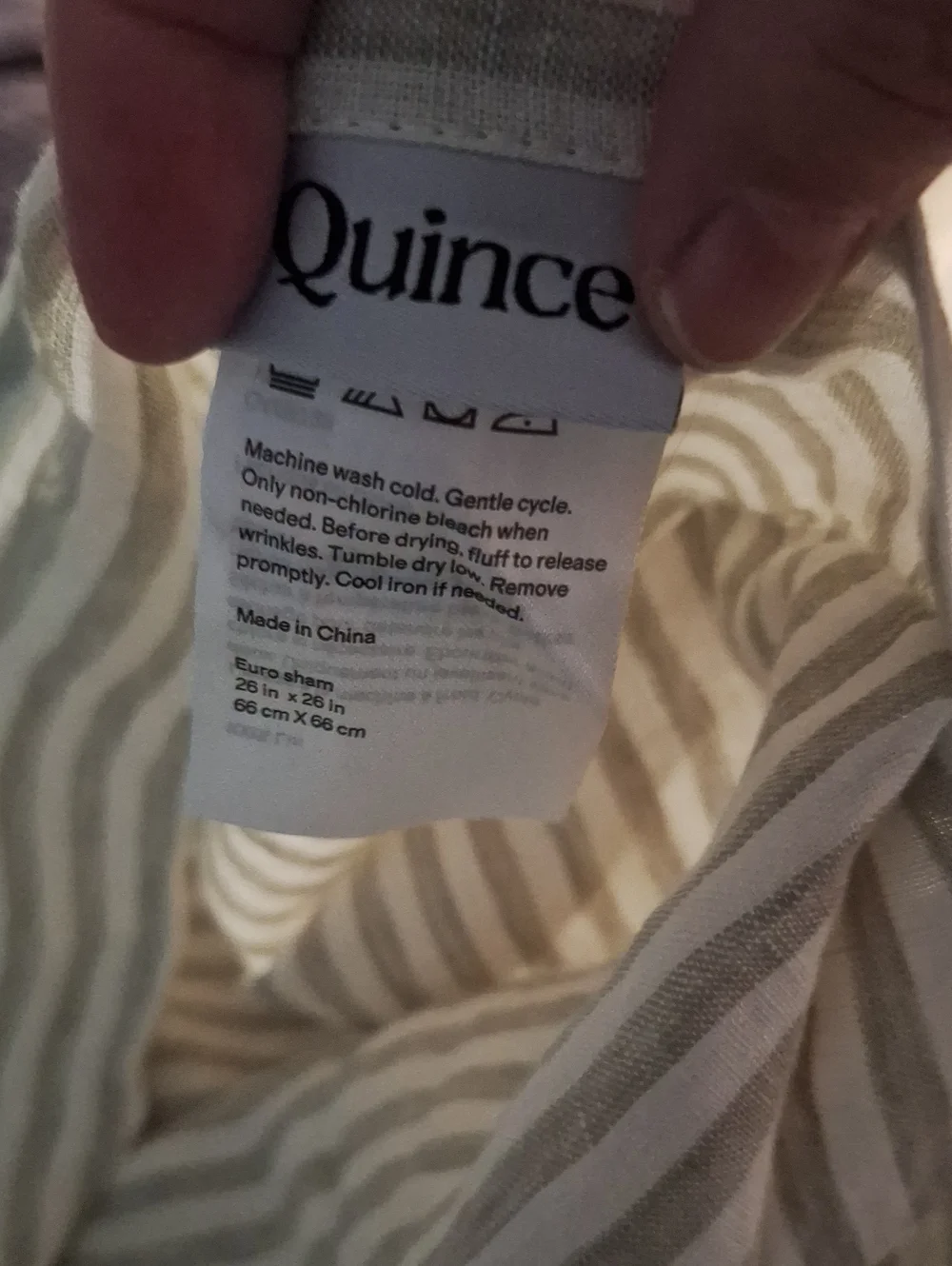 Quince European Linen Euro Sham Willowleaf/White Stripe NEW